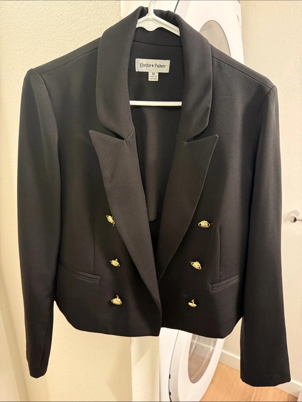 Shelby & Palmer Black Double-Breasted Blazer with Gold Buttons